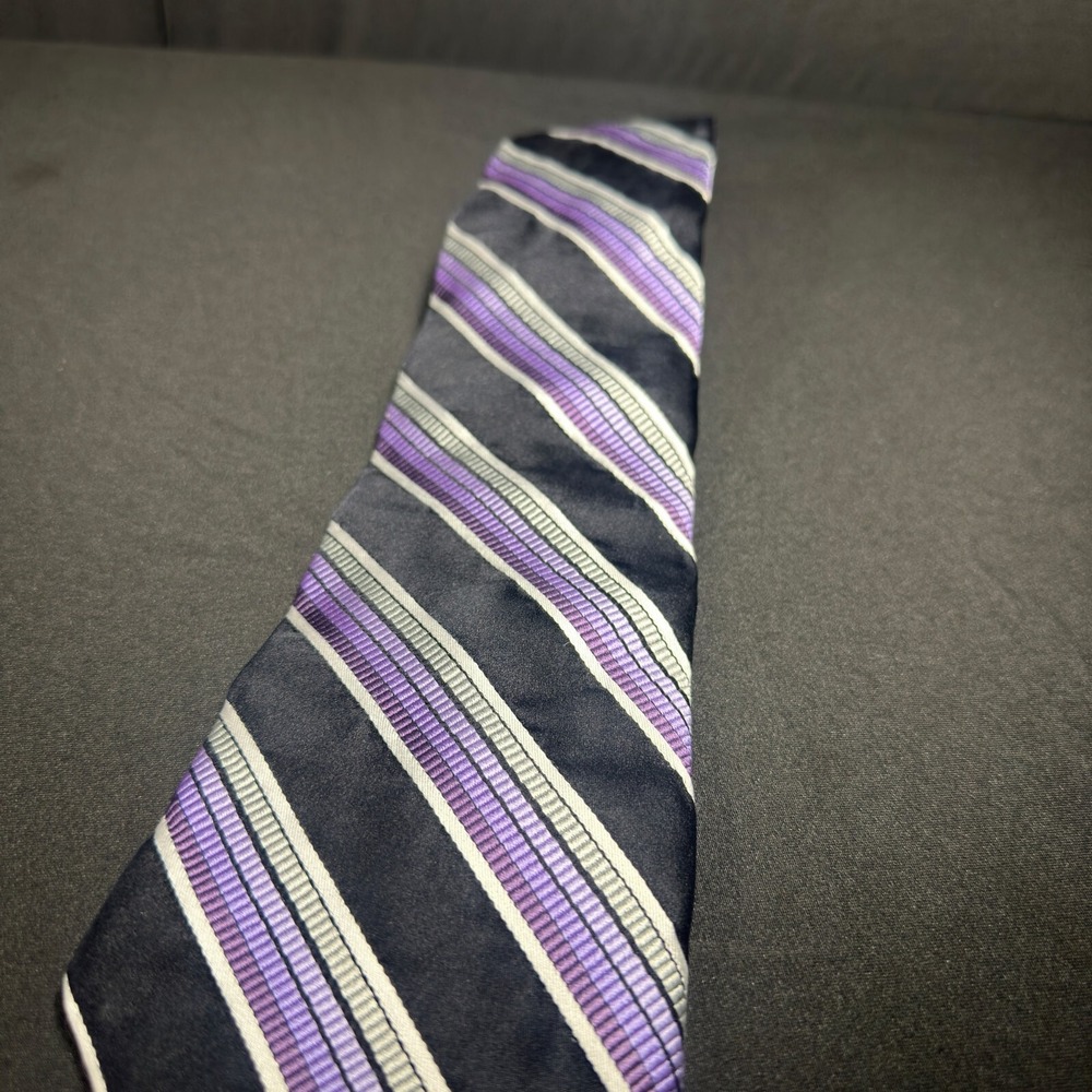 Stafford Men's Necktie 56x4 | Purple Gray White Wide Striped Silk Blend Tie